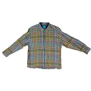 Tommy Bahama XXL Shirt Mens  Multicolor Rainbow Plaid Button Up Linen